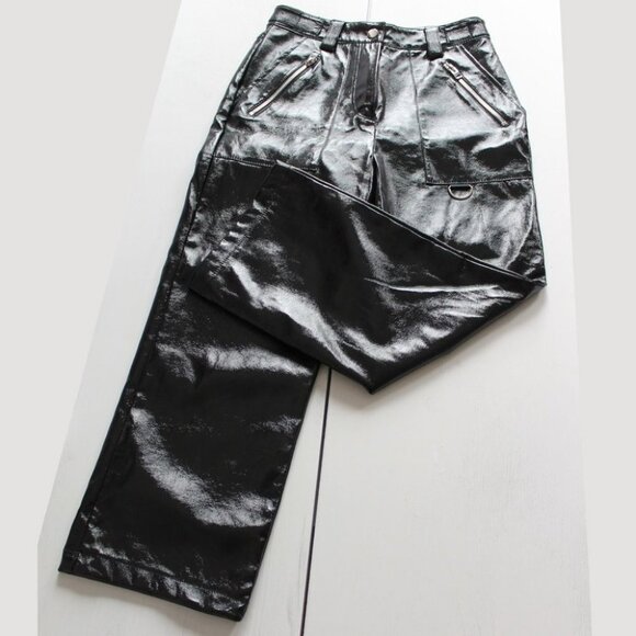 NEW Topshop Women's Black Lily Straight Leg Faux  Leather Size 2 Medium Pants - Picture 2 of 12
